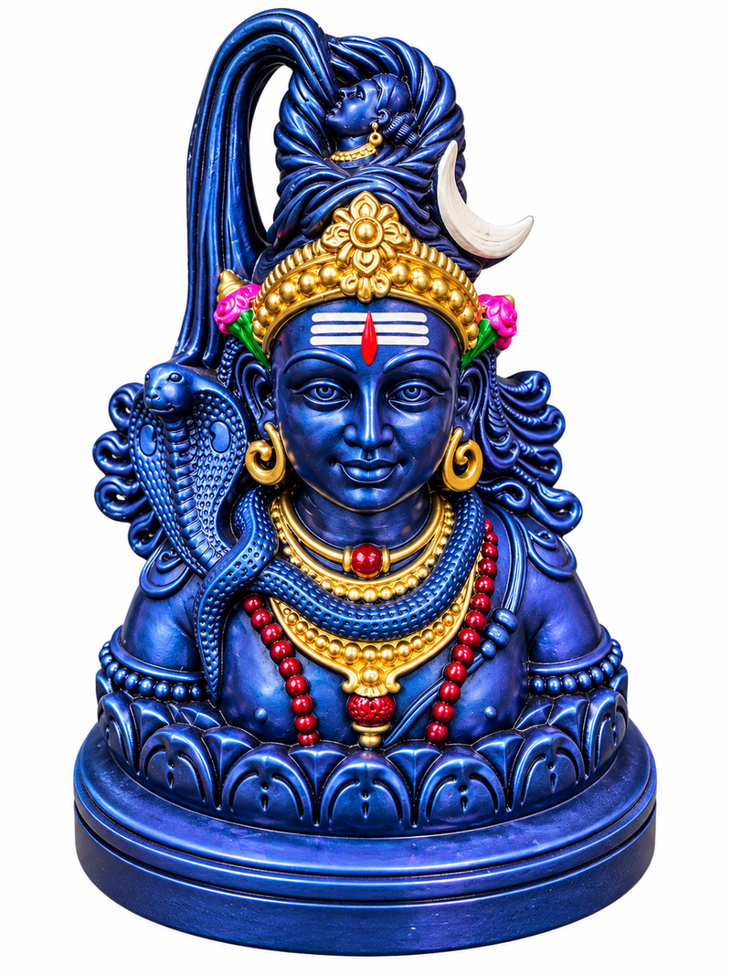 Terracotta Lord Shiva Golu Doll – Traditional Mahadev Idol 12 inch - Blue with gold