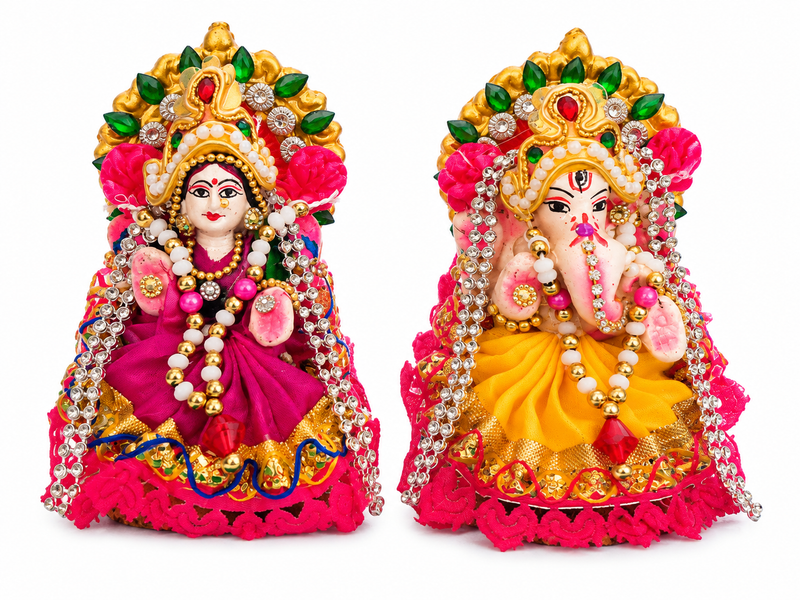 Royal Vinayagar & Lakshmi Pair Kolu Statues | Traditional Handmade Pooja Décor | Festive Home Decoration[4INCH=H*L=4*2]