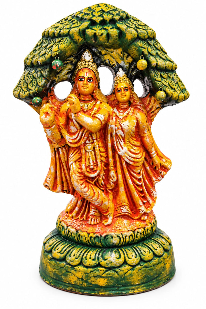 Royal Multicolor Radha Krishna Statue | Handcrafted Traditional Hindu God Idol | Premium Home & Pooja Décor[15inch=H*L=15*10]