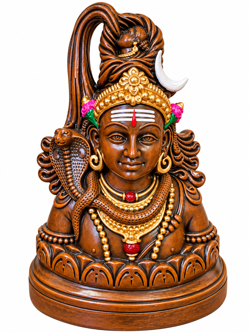 Terracotta Lord Shiva Golu Doll – Traditional Mahadev Idol 12 inch - Brown with gold