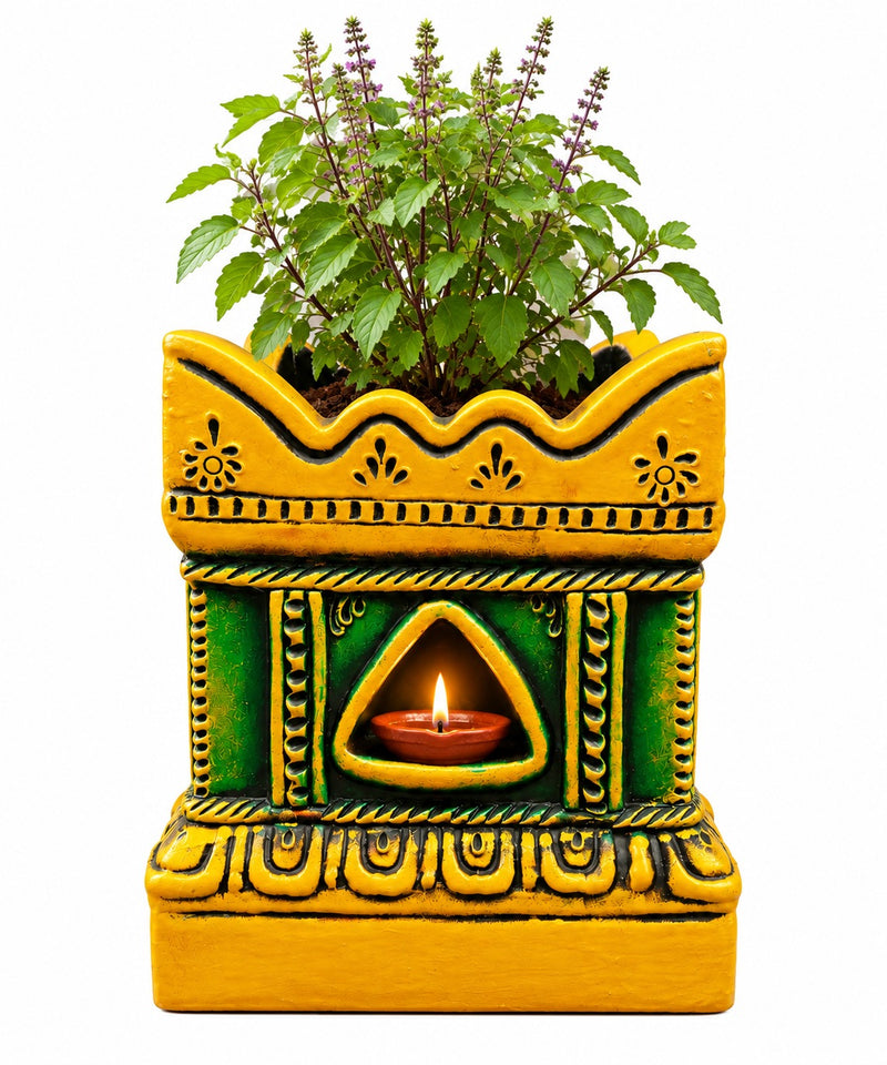 Multicolor Royal Traditional Terracotta Thulasi Maadam | Traditional Handmade Tulsi Brindavan | Divine Pooja Home Décor - 12 inches