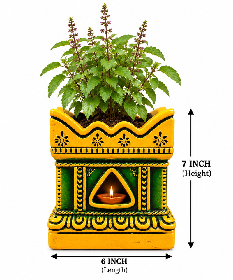 Multicolor Royal Traditional Terracotta Thulasi Maadam | Traditional Handmade Tulsi Brindavan | Divine Pooja Home Décor - 7 inches