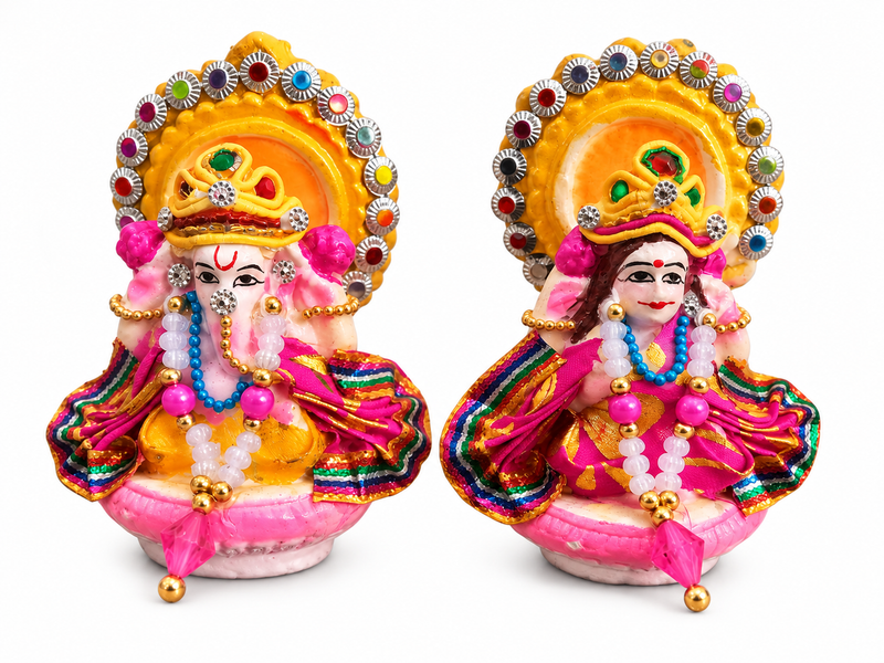 Royal Vinayagar & Lakshmi Pair Kolu Statues | Traditional Handmade Pooja Décor | Festive Home Decoration[3INCH=H*L=3*2]