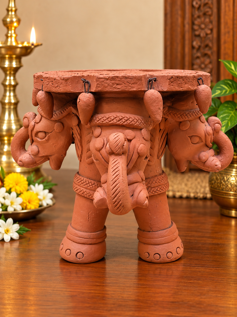 Royal Handmade Terracotta Multicolor Elephant Stand | Traditional Elephant Pot Stand | 10 KG Capacity - Terracotta[7inch=H*L=7*10]