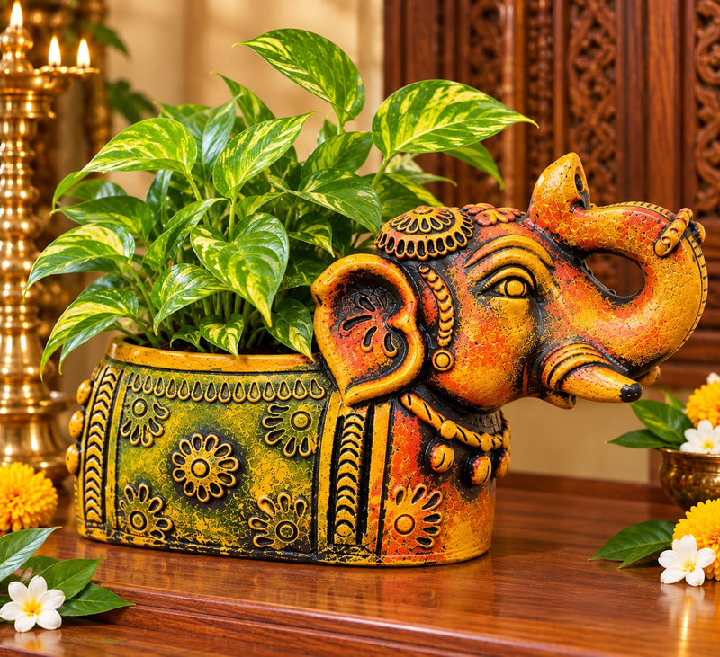 Decorative Elephant Planter – Handcrafted Traditional Elephant Plant Pot - Multi color