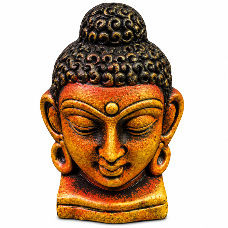 Royal Black & Gold Terracotta Buddha Head Statue | Handcrafted Spiritual Home Décor & Meditation Showpiece[4inch=H*L=4*3] - Multicolor