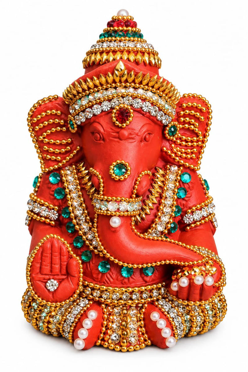 Royal Stone Work Vinayagar Statue | Divine Handmade Ganesha Idol with Traditional Stone Embellishment | Premium Pooja Décor[5inch=H*L=5*4]