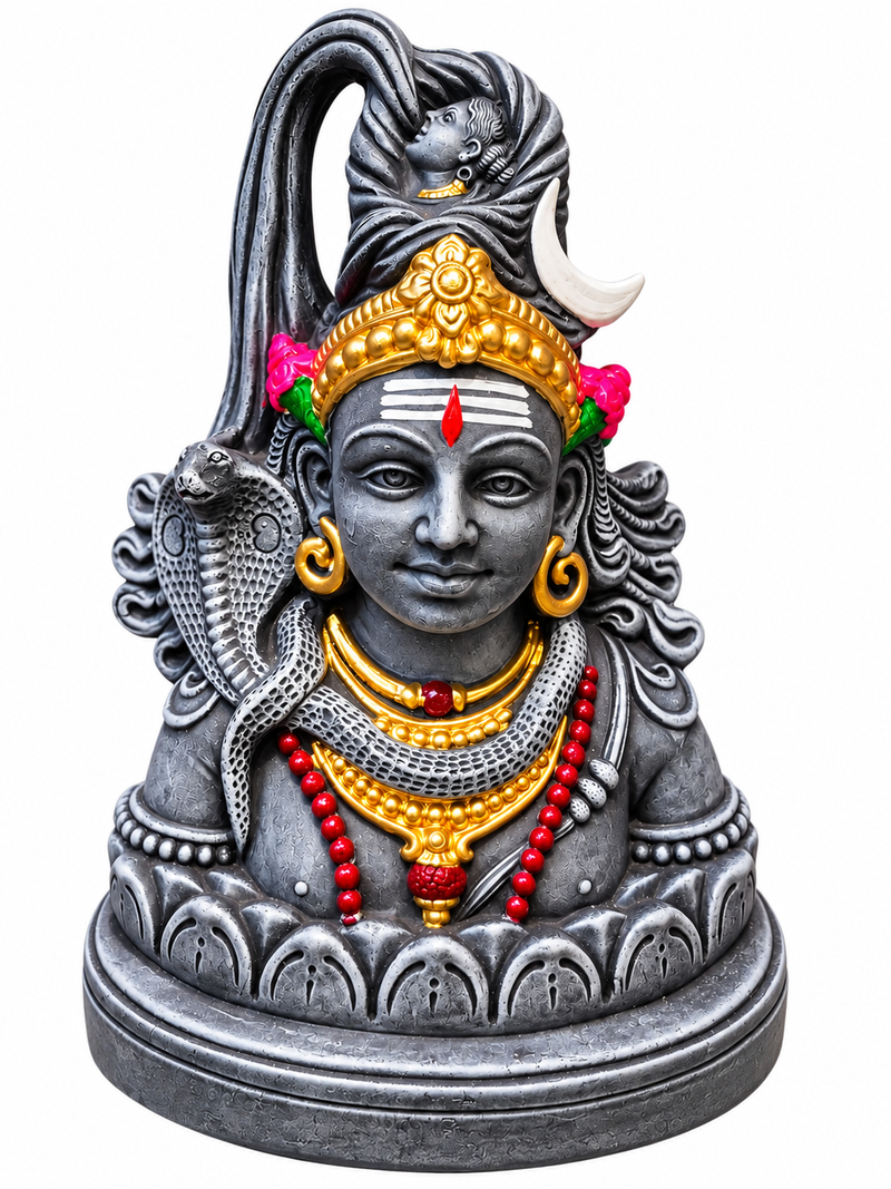 Terracotta Lord Shiva Golu Doll – Traditional Mahadev Idol 12 inch - Stone color with gold