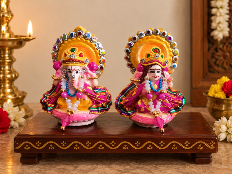 Royal Vinayagar & Lakshmi Pair Kolu Statues | Traditional Handmade Pooja Décor | Festive Home Decoration[3INCH=H*L=3*2]