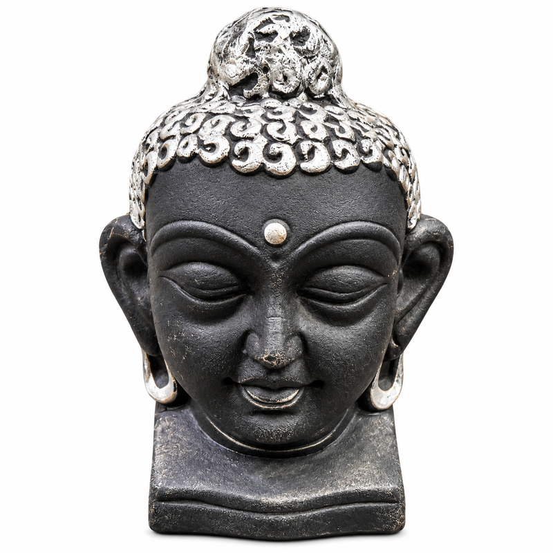 Royal Black & Gold Terracotta Buddha Head Statue | Handcrafted Spiritual Home Décor & Meditation Showpiece[4inch=H*L=4*3] - Black & White