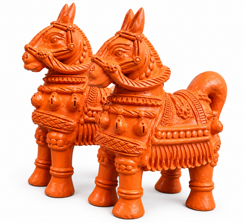 Royal Handmade Terracotta Horse Pair Showpiece | Traditional Indian Horse Statue | Premium Ethnic Home Décor(12inch=H*L=12*12)