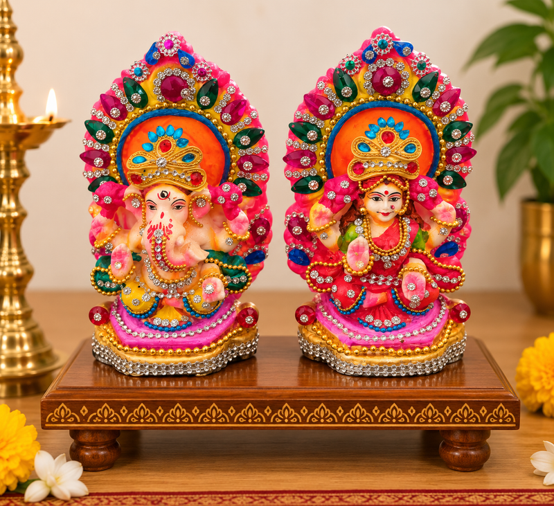 Royal Vinayagar & Lakshmi Pair Kolu Statues | Traditional Handmade Pooja Décor | Festive Home Decoration[6INCH=H*L=6*3.5]
