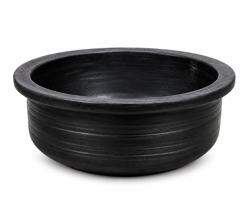 Royal Chettinadu Black Clay Kulambu Chatti | Handmade Earthen Clay Cooking Pot | Traditional South Indian Cookwares  - 3 litres
