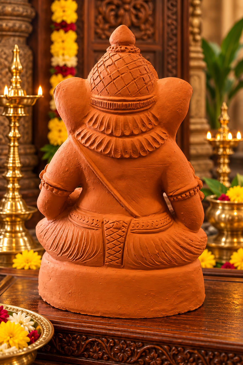 Handcrafted Terracotta Ganesha Idol – Traditional Eco-Friendly Clay Ganesh Statue for Home & Pooja Decor - Terracotta color 15 inches