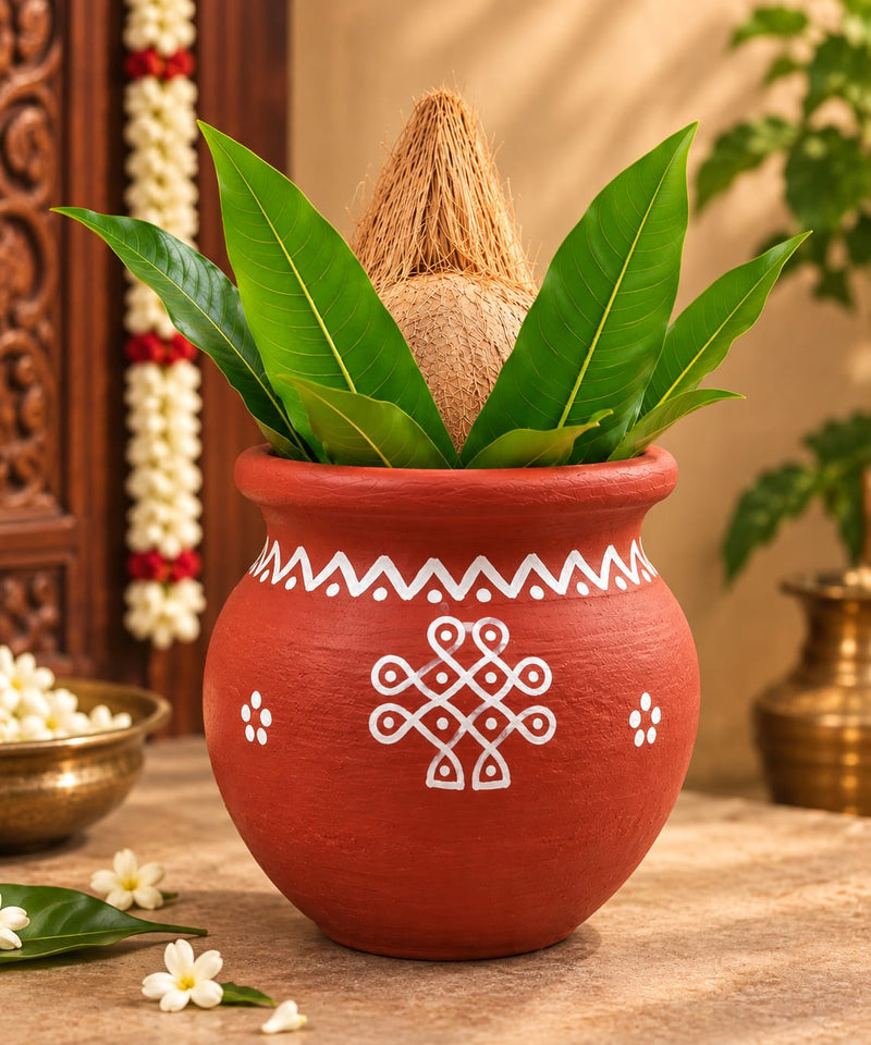 Royal Divine Terracotta Kollam design Kalasam Pot | Traditional Handmade Pooja Kalash | Decorative Art Work for Home & Temple[4inch=H*L=4*3.5] - ART WORK[4INCH=H*L=4*3.5]