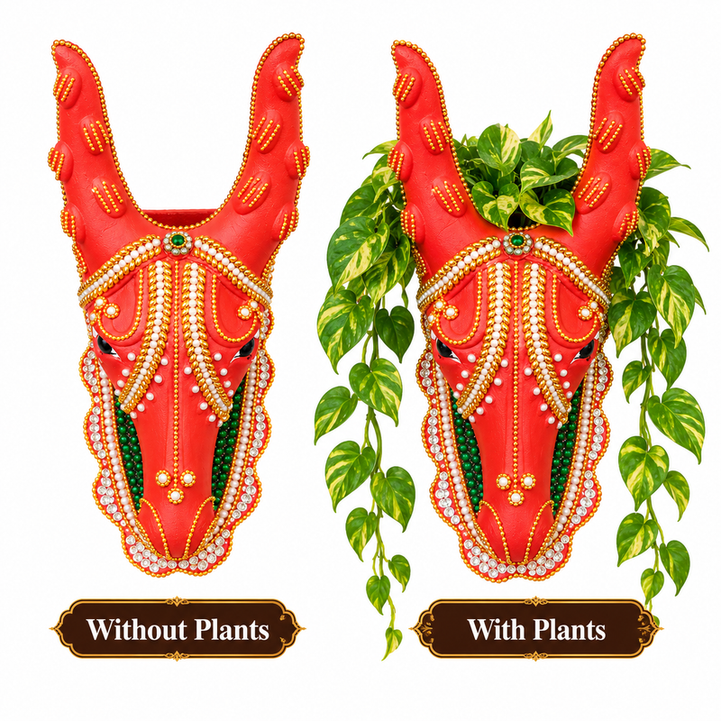 Royal Terracotta Hanging Deer Planter – Traditional Handmade Stone Work Wall Décor for Home & Garden