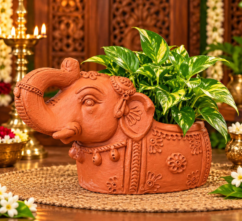 Decorative Elephant Planter – Handcrafted Traditional Elephant Plant Pot - Terracota color