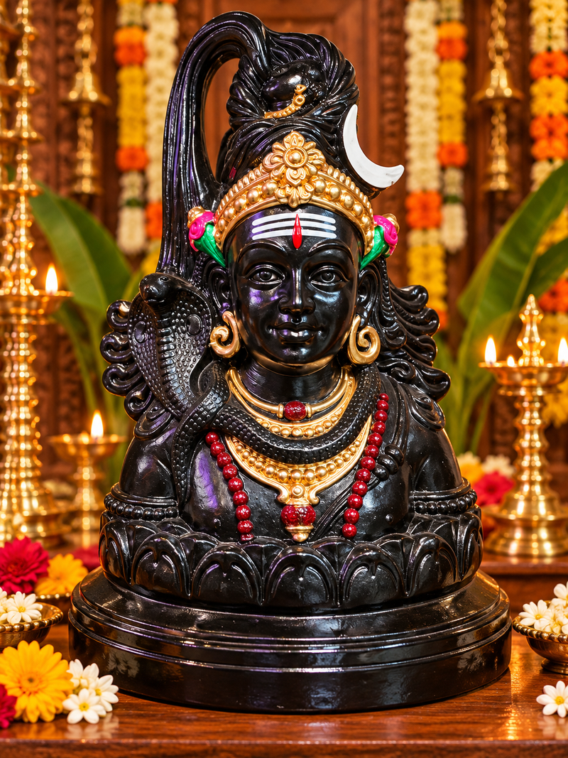 Terracotta Lord Shiva Golu Doll – Traditional Mahadev Idol 12 inch - Black with gold