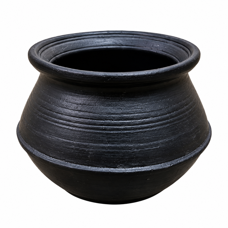 Royal Earthen Black Clay Rice Bowl |2.5litre| Traditional Handmade Terracotta Rice Pot | Natural Mitti Cookware for Everyday Meals[6inch=H*L=6*7]