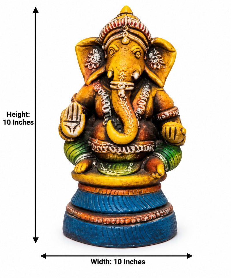 Handmade Multicolor Vinayagar Statue | Royal Ganesha Idol | Traditional Home Decor - 10 INCHES