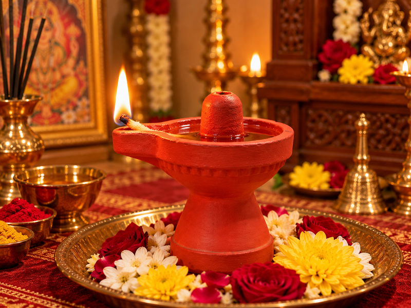Royal Divine Terracotta Lingam Lamp | Traditional Shiva Lingam Oil Diya | Handmade Pooja Décor[2inch=H*L=2*2]