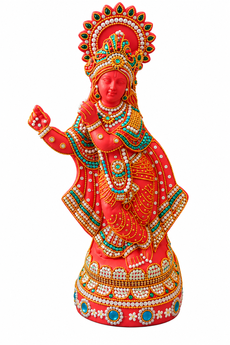 Royal Terracotta Stone Work Krishna Statue | Traditional Handmade Lord Krishna Idol | Divine Home Décor[15inch=H*L=15*7]