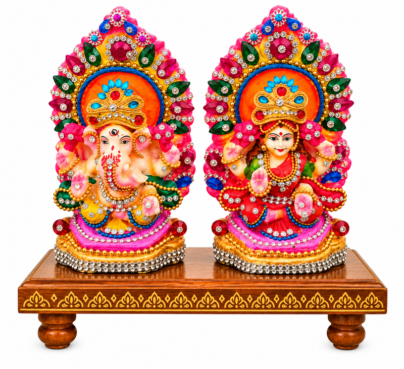 Royal Vinayagar & Lakshmi Pair Kolu Statues | Traditional Handmade Pooja Décor | Festive Home Decoration[6INCH=H*L=6*3.5]