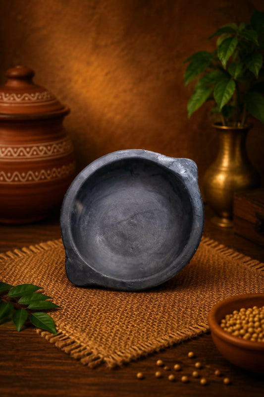 Appam Kadai – 10 Inch Village Style Cooking Pot | Handmade Black Clay Appam Pan | 100% Natural, Chemical Free & Gas Stove Safe