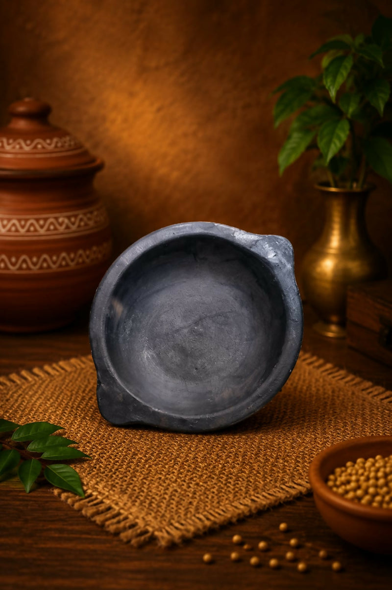 Appam Kadai – 10 Inch Village Style Cooking Pot | Handmade Black Clay Appam Pan | 100% Natural, Chemical Free & Gas Stove Safe