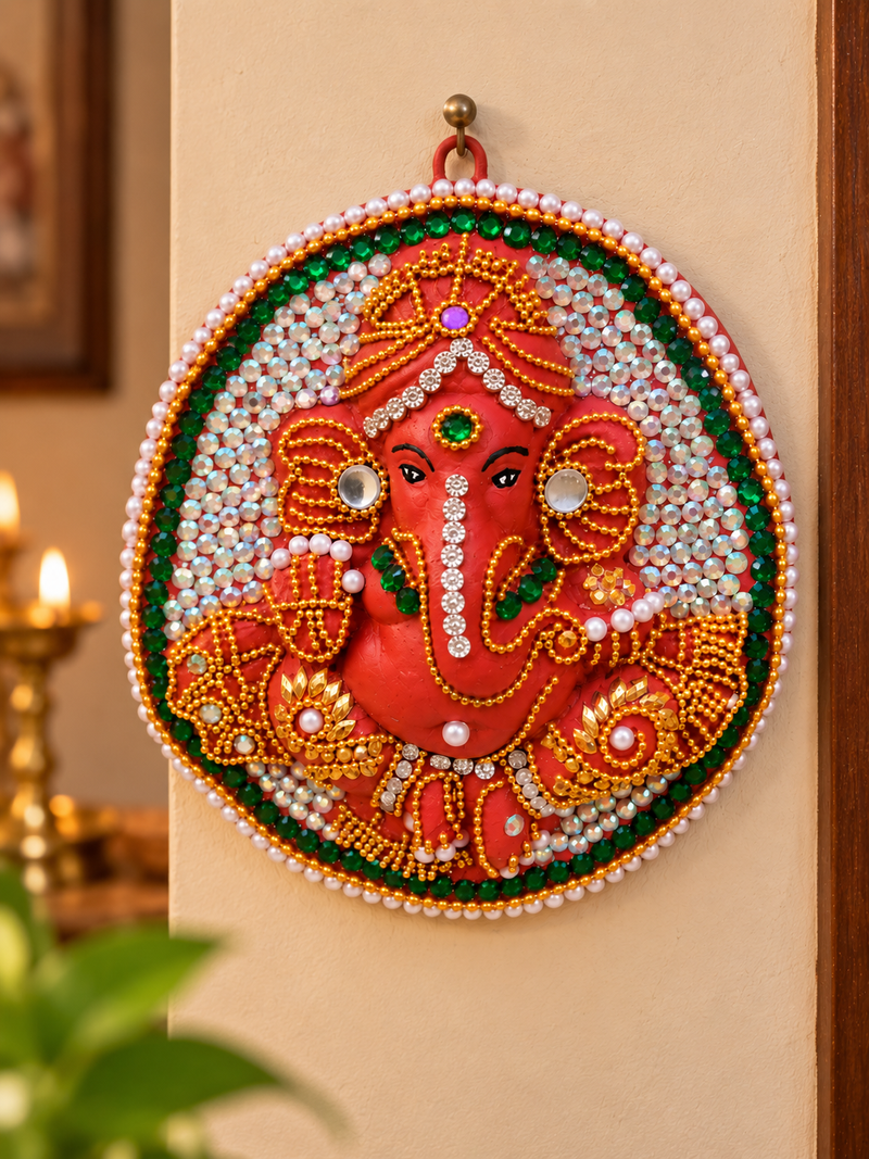 Royal Traditional Terracotta Stone Work Lord Ganesha Wall Hanging – Handcrafted Pooja & Home Décor[5inch=H*L=5*5]