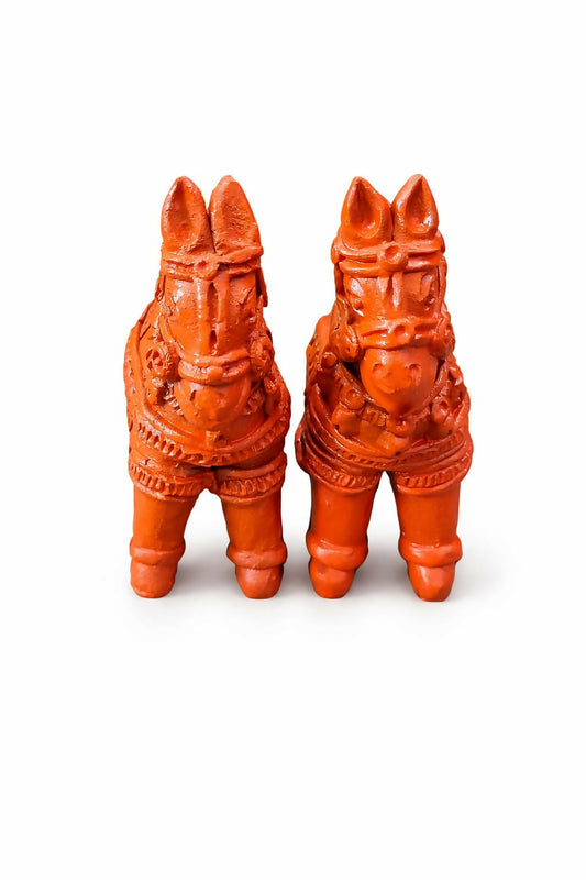 Premium Handmade Terracotta Horse 3 inch Pair | Traditional Clay Horse Set for Home Décor, Pooja & Vastu Decoration