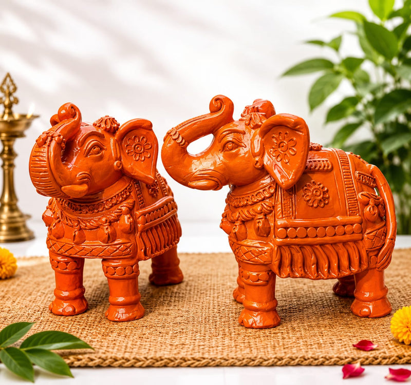 Handmade Terracotta Elephant Pair | 10 Inch Clay Elephant Statue | Best Terracotta Creations