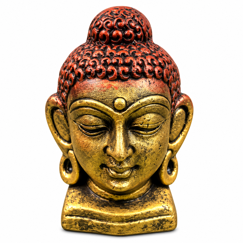 Royal Black & Gold Terracotta Buddha Head Statue | Handcrafted Spiritual Home Décor & Meditation Showpiece[4inch=H*L=4*3] - Gold & Red