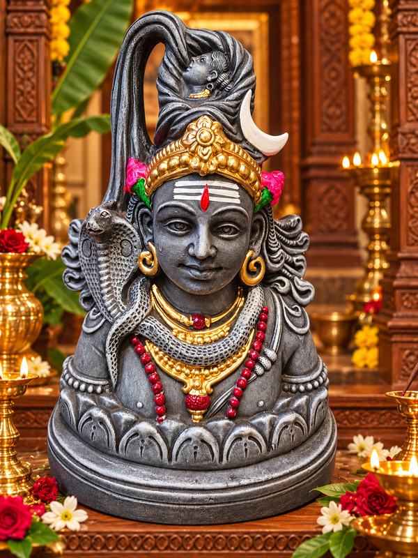 Terracotta Lord Shiva Golu Doll – Traditional Mahadev Idol 12 inch - Stone color with gold