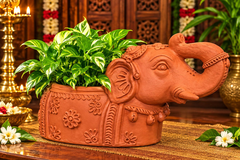 Decorative Elephant Planter – Handcrafted Traditional Elephant Plant Pot - Terracota color