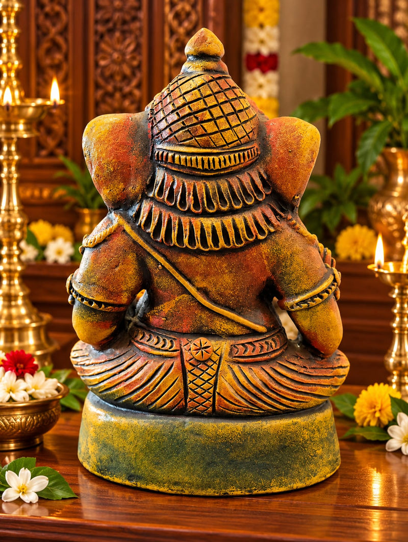 Handcrafted Terracotta Ganesha Idol – Traditional Eco-Friendly Clay Ganesh Statue for Home & Pooja Decor - Multi color 15 inches