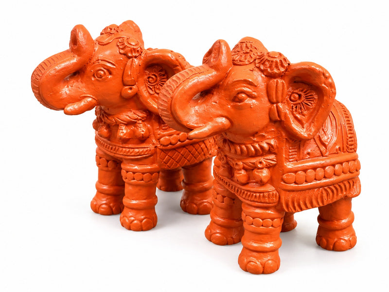 Royal Luxury Terracotta Elephant Pair Showpiece | Traditional Handmade Indian Elephant Statue | Premium Home Décor - 6 inches