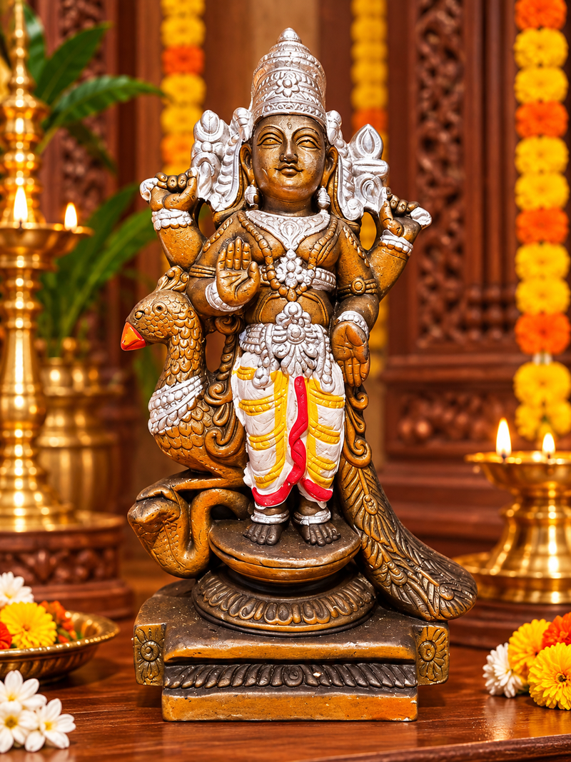 Terracotta Calcutta Murugan Golu Doll – 8 Inch | Handmade Navaratri Golu Idol