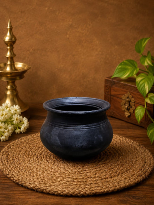 Rice Bowl 2.5 Litre Traditional Black Clay Rice Bowl – Handmade Earthen Serving Bowl | Terracotta Rice Bowl | Natural Cooking & Serving Pot | 100% Chemical Free