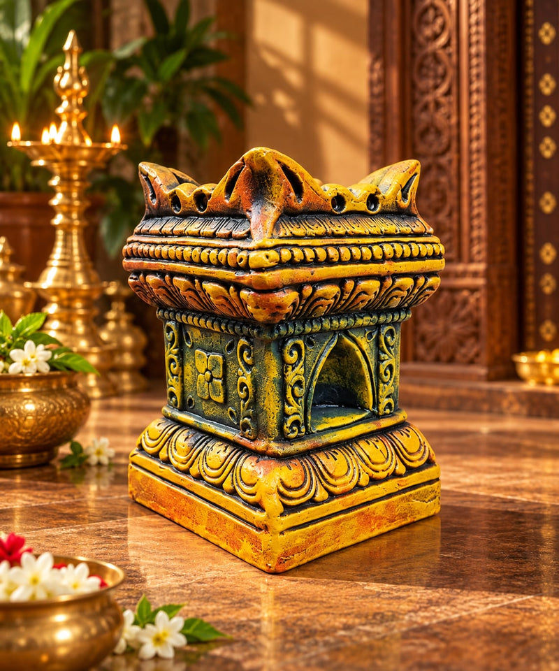 Multicolor Royal Traditional Terracotta Thulasi Maadam | Traditional Handmade Tulsi Brindavan | Divine Pooja Home Décor - 9 inches