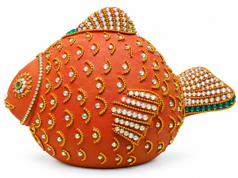Royal Terracotta Stone Work Fish Showpiece | Handcrafted Traditional Fish Statue | Premium Home Décor[5inch=H*W*L=5*7*8]