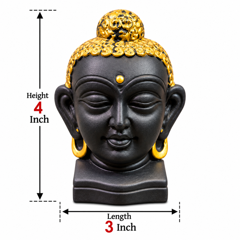 Royal Black & Gold Terracotta Buddha Head Statue | Handcrafted Spiritual Home Décor & Meditation Showpiece[4inch=H*L=4*3] - Black with White