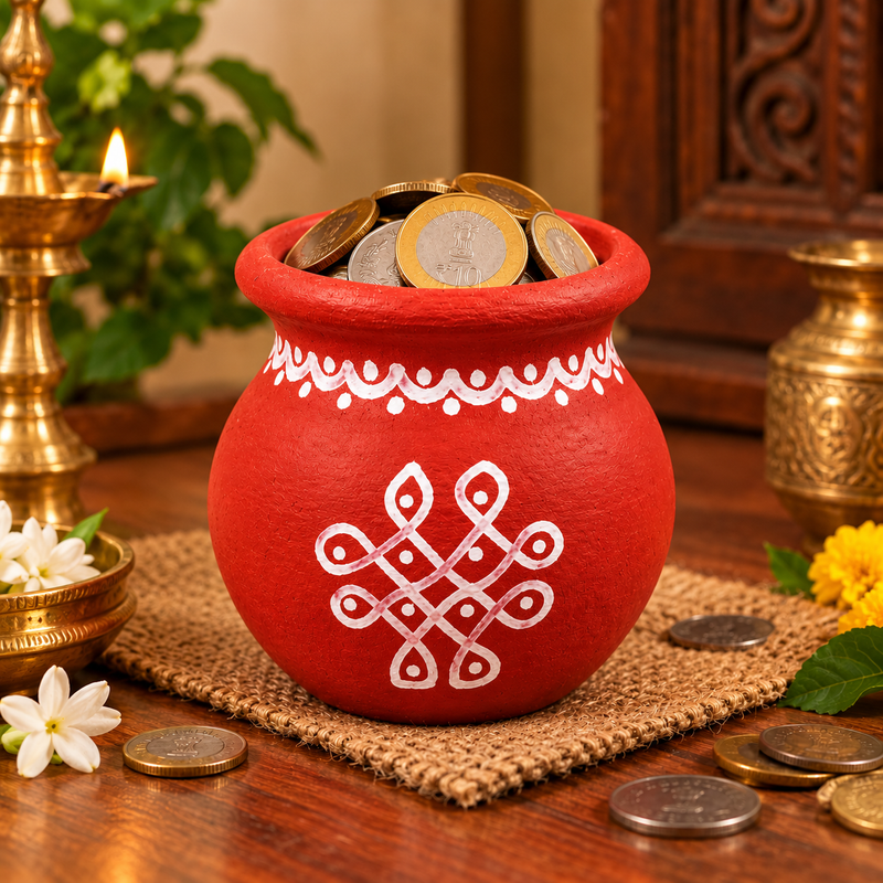 Royal Terracotta Stone Work  Pot | Handcrafted Traditional Decorative Navadhaniya Pot | Premium Ethnic Home Décor[3inch=H*L=3*2] - ART WORK POT[3INCH=H*L=3*2]