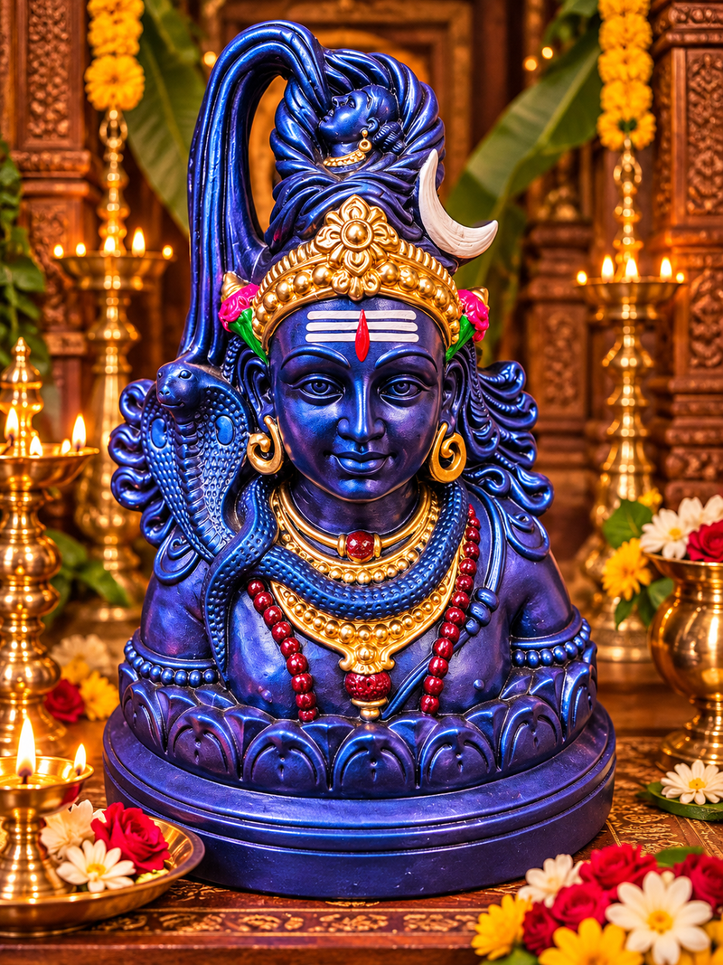 Terracotta Lord Shiva Golu Doll – Traditional Mahadev Idol 12 inch - Blue with gold