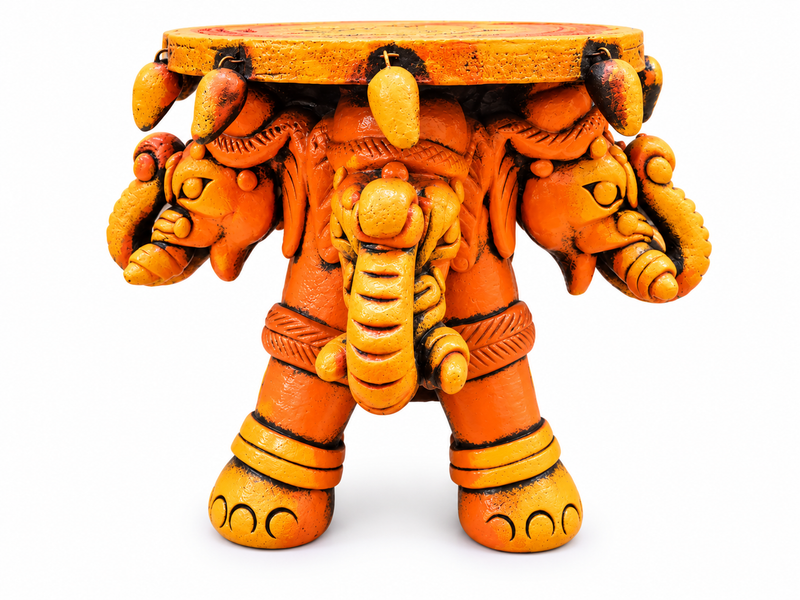 Royal Handmade Terracotta Multicolor Elephant Stand | Traditional Elephant Pot Stand | 10 KG Capacity - Terracotta[7inch=H*L=7*10]