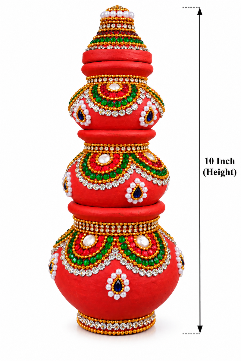 Royal Traditional Terracotta Stone Work Gubera Pot – Handcrafted Decorative Wealth Pot for Pooja & Home Décor[10inch]
