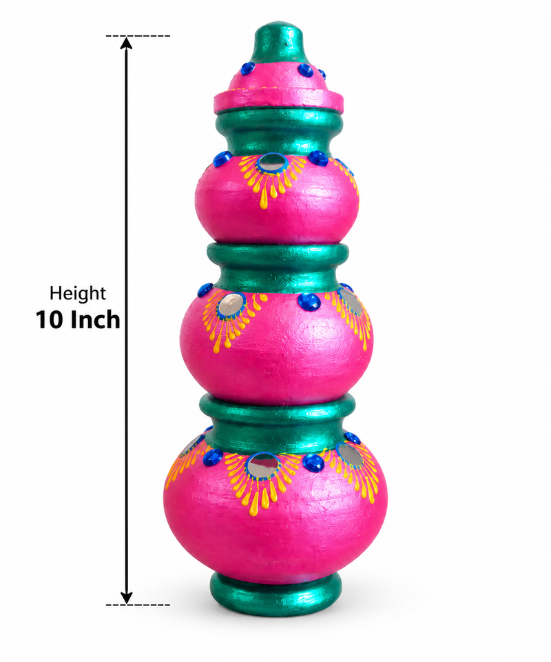 Royal Traditional Pink Gubera Pot – Handcrafted Terracotta Decorative Wealth Pot for Pooja & Home Décor[10inch] - Yellow