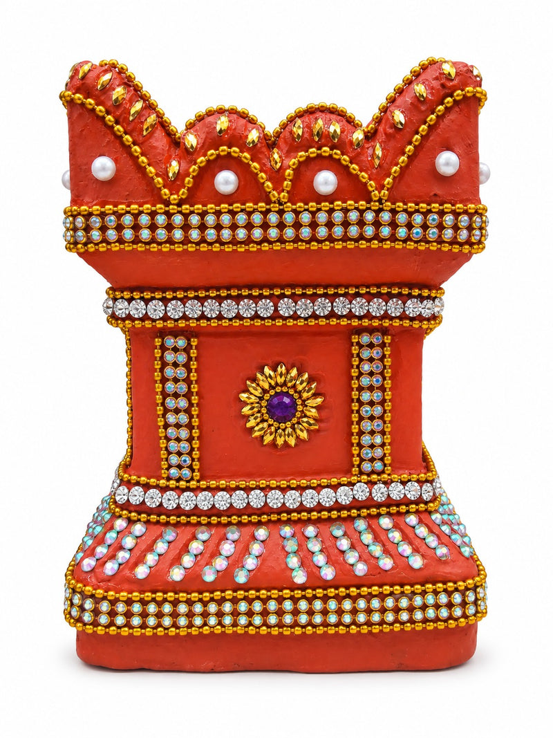 Royal Stone Work Thulasi Pot Showpiece | Traditional Handmade Terracotta Thulasi Maadam | Decorative Pooja Home Décor - 6 inches