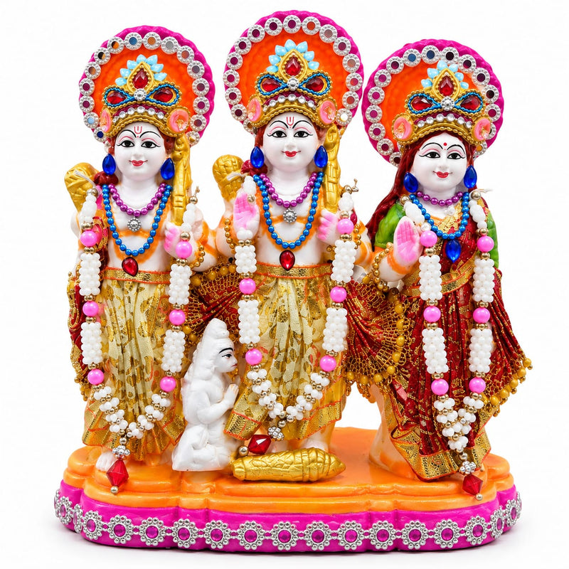 Royal Terracotta Lord Rama, Lakshman & Sita Golu Statue | Traditional Ram Darbar Idol | Handmade Hindu God Décor[7inch=H*L=7*6]