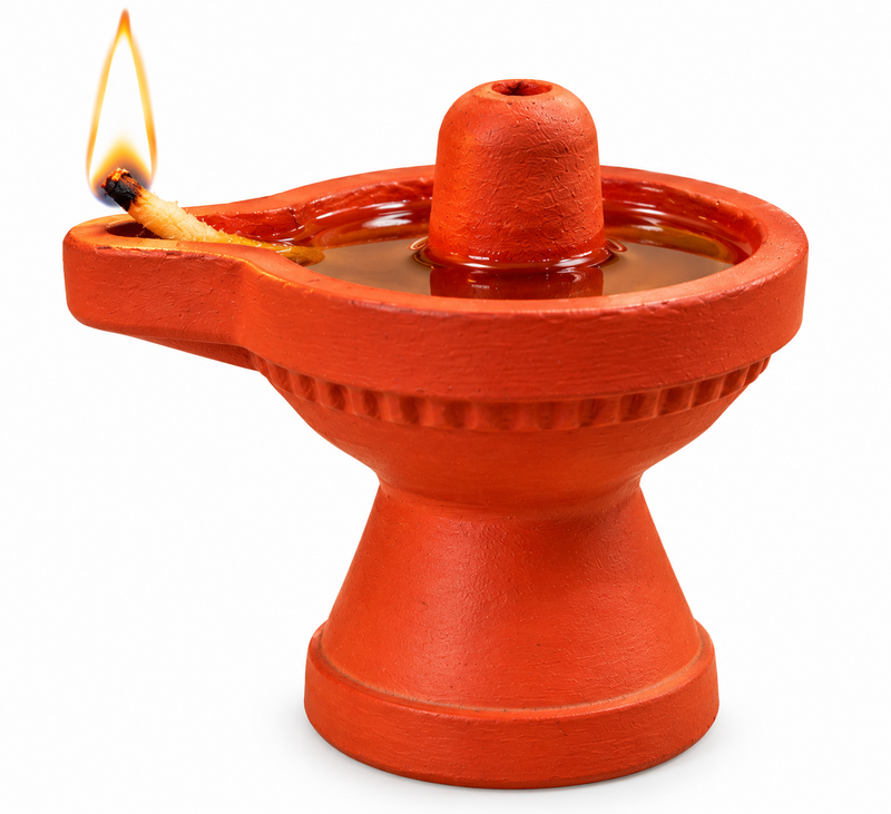 Royal Divine Red Terracotta Lingam Lamp | Traditional Shiva Lingam Oil Diya | Handmade Pooja Décor [2inch=H*L=2*2] - Terracotta[2inch=H*L=2*2]